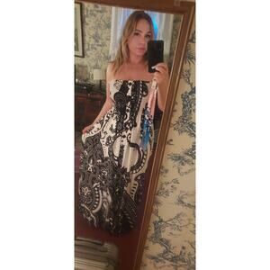 Y2K CACHÉ Maxi Dress L XL 100% SILK new black & white Extra Long Very Tall